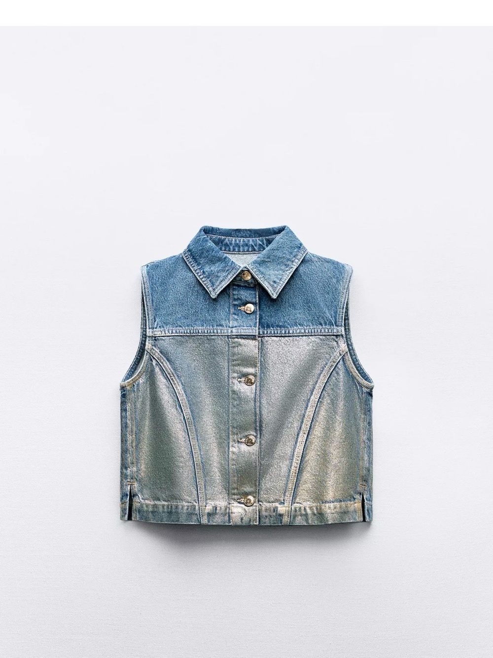 Zara Metallic Blue Denim Shorts - Picture 4 of 4